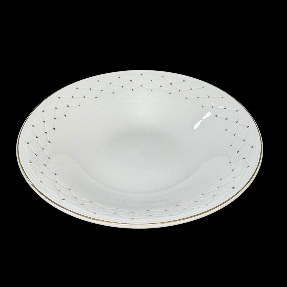 Gibson GOLDEN BASKET Round Serving Bowl Gold Dots Embossed Weave 2002 9.5"